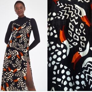 Farm Rio Black Tucano Velvet Midi Dress